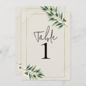 Grüne Olive Leaf Knochen Weiß & Gold Tischnummer (Vorne/Hinten)