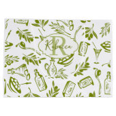 Grüne Olive Moderne Monogramm Name Schrift Wasserf Große Geschenktüte (Rückseite)