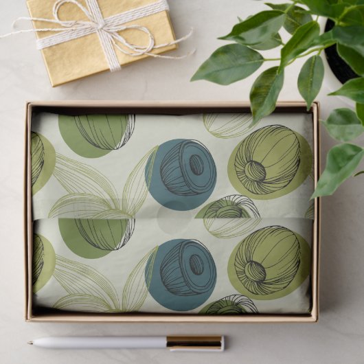 Grüne Olive Sketch Zeichnend Muster Decoupage Seidenpapier (Geschenk)