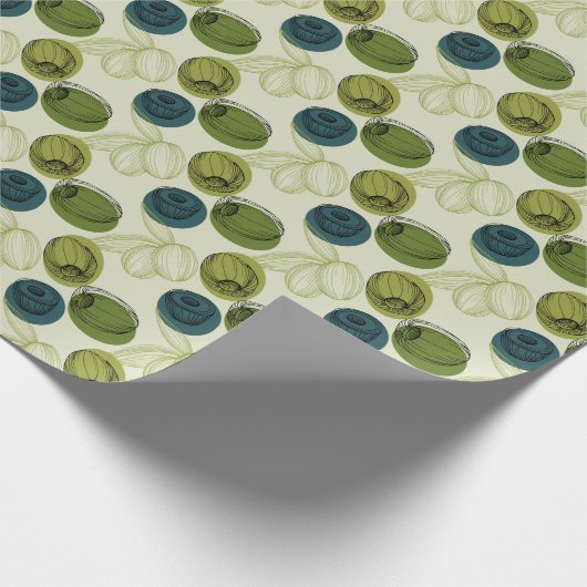 Grüne Olive Sketch Zeichnend Muster Geschenkpapier (Ecke)