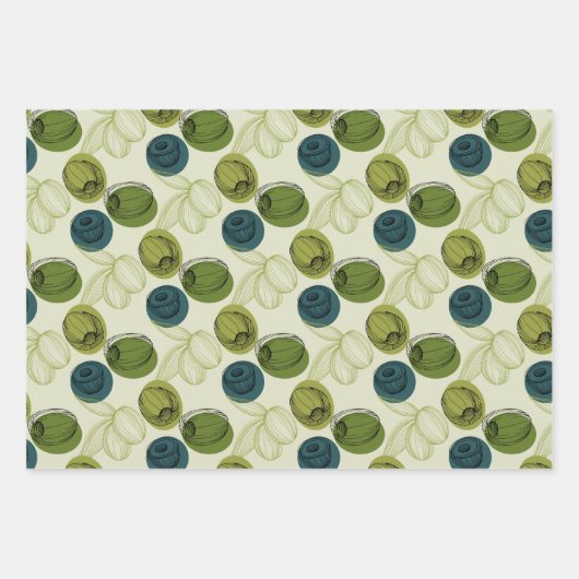 Grüne Olive Sketch Zeichnend Muster Geschenkpapier Set (Vorderseite)