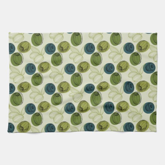 Grüne Olive Sketch Zeichnend Muster Geschirrtuch (Horizontal)