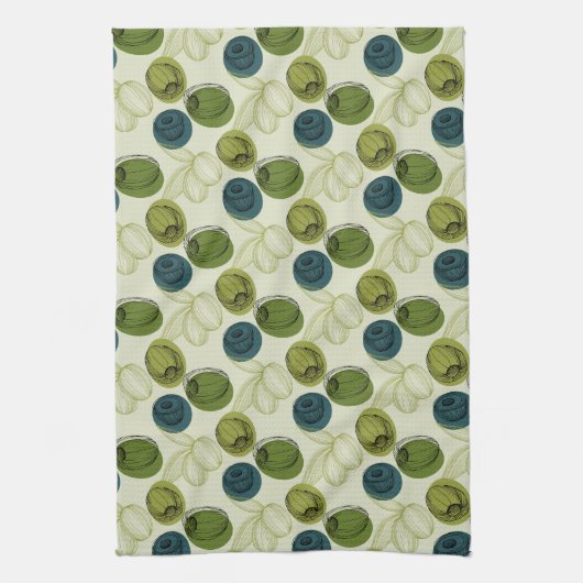 Grüne Olive Sketch Zeichnend Muster Geschirrtuch (Vertikal)