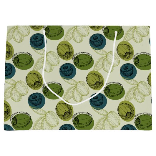 Grüne Olive Sketch Zeichnend Muster Große Geschenktüte (Vorderseite)