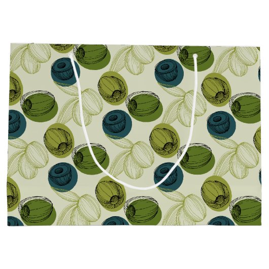 Grüne Olive Sketch Zeichnend Muster Große Geschenktüte (Rückseite)