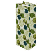 Grüne Olive Sketch Zeichnend Musterküche Geschenktüte Für Weinflaschen (Rückseite Schrägansicht)