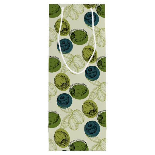 Grüne Olive Sketch Zeichnend Musterküche Geschenktüte Für Weinflaschen (Rückseite)