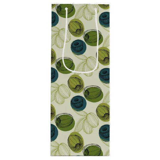 Grüne Olive Sketch Zeichnend Musterküche Geschenktüte Für Weinflaschen (Vorderseite)