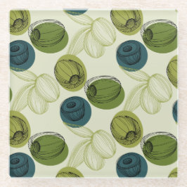 Grüne Olive Sketch Zeichnend Musterküche Glasuntersetzer