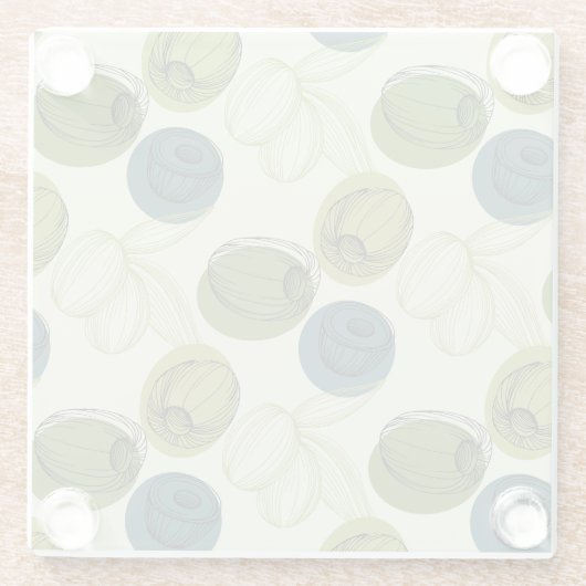 Grüne Olive Sketch Zeichnend Musterküche Glasuntersetzer (Rückseite)