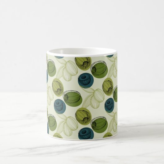 Grüne Olive Sketch Zeichnend Musterküche Kaffeetasse (Mittel)