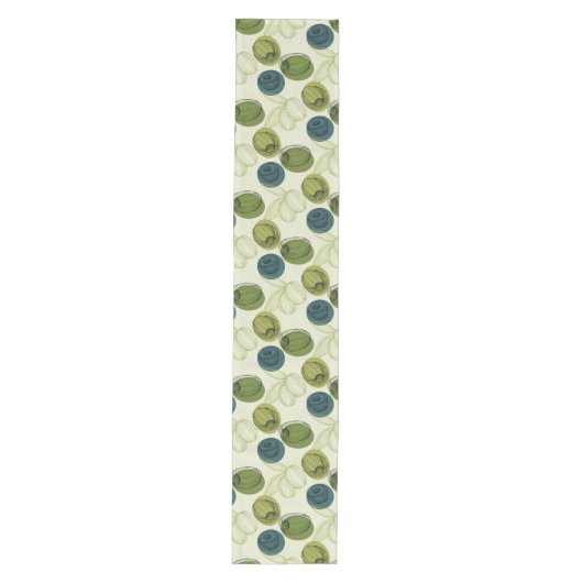 Grüne Olive Sketch Zeichnend Musterküche Mittelgroßer Tischläufer (Vorderseite)