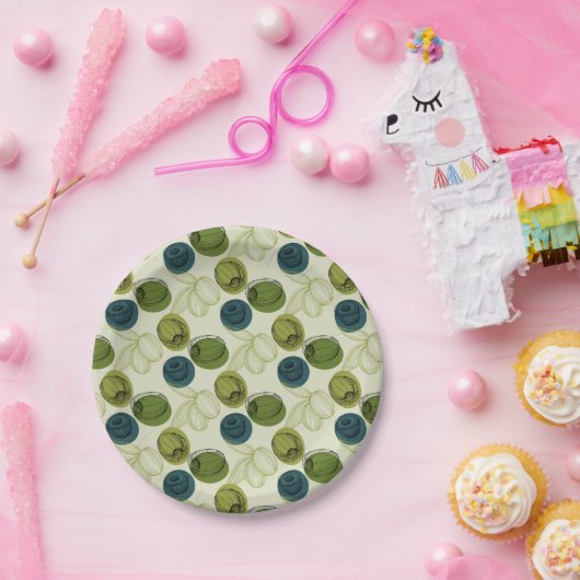 Grüne Olive Sketch Zeichnend Musterküche Pappteller (Party)