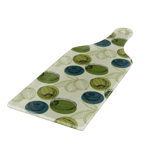 Grüne Olive Sketch Zeichnend Musterküche Schneidebrett (Ecke)