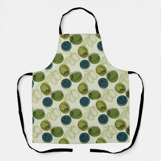 Grüne Olive Sketch Zeichnend Musterküche Schürze (Vorderseite)