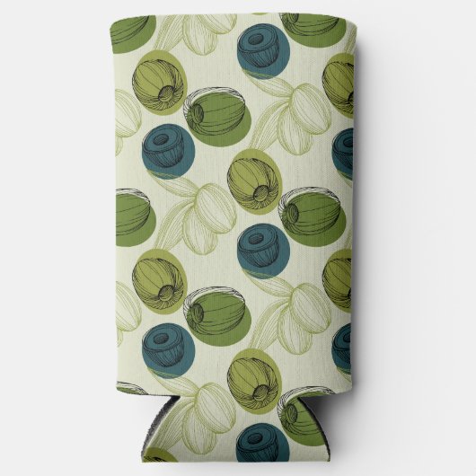 Grüne Olive Sketch Zeichnend Musterküche Selters Dosenkühler (Vorderseite)