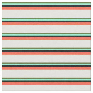 Grüne Oliven, Aquamarine, Schwarz, Rot und Minzcre Stoff