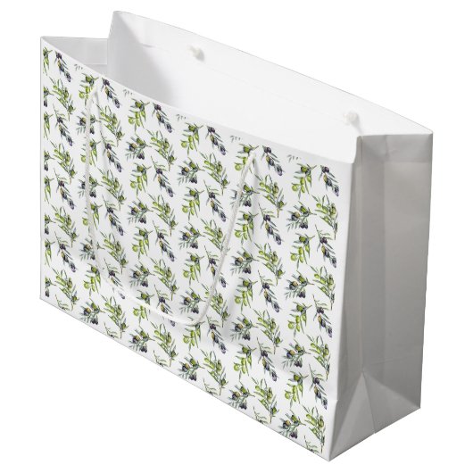 Grüne Oliven Aquarell Große Geschenktüte (Vorderseite Schrägansicht)
