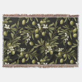 Grüne Oliven Blätter Schwarz Elegant Botanisch  Decke (Vorderseite)