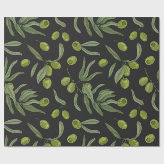 Grüne Oliven und Blätter Geschenkpapier (Flach)