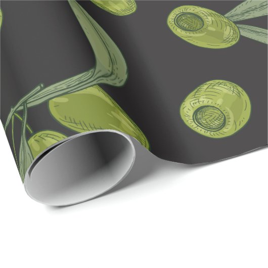 Grüne Oliven und Blätter Geschenkpapier (Rolleneckpunkt)