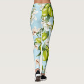 Grüne Oliven Weiße Blume Gemustert | LEGGINGS (Rückseite)