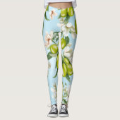 Grüne Oliven Weiße Blume Gemustert | LEGGINGS (Vorderseite)