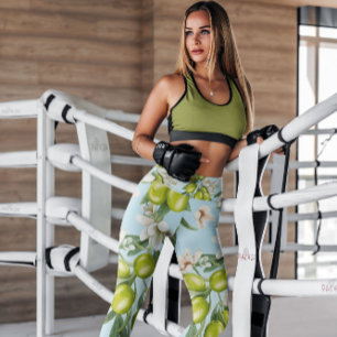 Grüne Oliven Weiße Blume Gemustert   LEGGINGS