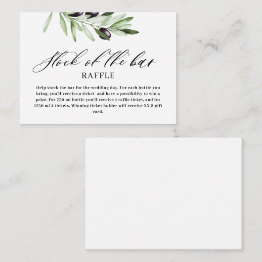 Grüne Olivenbäume, das Bar Brautparty Begleitkarte (Vorne/Hinten)