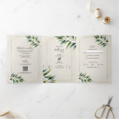 Grüne Olivenbäume Knochen Weiß und Gold Rustikale  Dreifach Gefaltete Einladung (Innenseite)