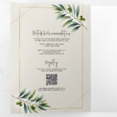 Grüne Olivenbäume Knochen Weiß und Gold Rustikale Dreifach Gefaltete Einladung (Innen Erste Seite)