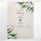 Grüne Olivenbäume Knochen Weiß und Gold Rustikale Dreifach Gefaltete Einladung (Innenseite Mitte)