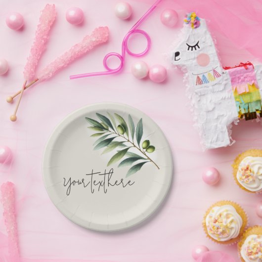 Grüne Olivenbäume Knochen Weiß und Gold Rustikale  Pappteller (Party)