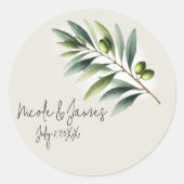 Grüne Olivenbäume Knochen Weiß und Gold Rustikale  Runder Aufkleber (Vorderseite)