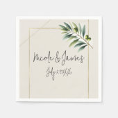 Grüne Olivenbäume Knochen Weiß und Gold Rustikale Serviette (Vorderseite)