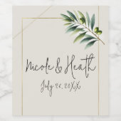 Grüne Olivenbäume Knochen Weiß und Gold Rustikale  Weinetikett (Einzelnes Label)