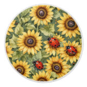 Grüne Olivenbäume Sonnenblume Lady Bug Garden Zen Keramikknauf (Vorderseite)