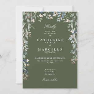 Grüne Olivenbäume Wildblumen Blumengrün Hochzeit Einladung