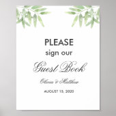 Grüne Olivenzweige. Gästebuchzeichen Poster (Vorne)