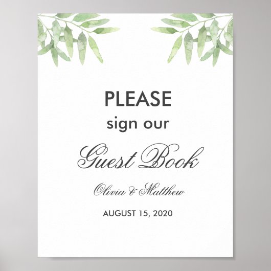 Grüne Olivenzweige. Gästebuchzeichen Poster (Vorne)