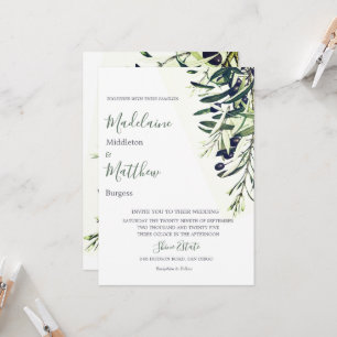 Grüne Olivenzweige Hochzeiten in Italien Einladung