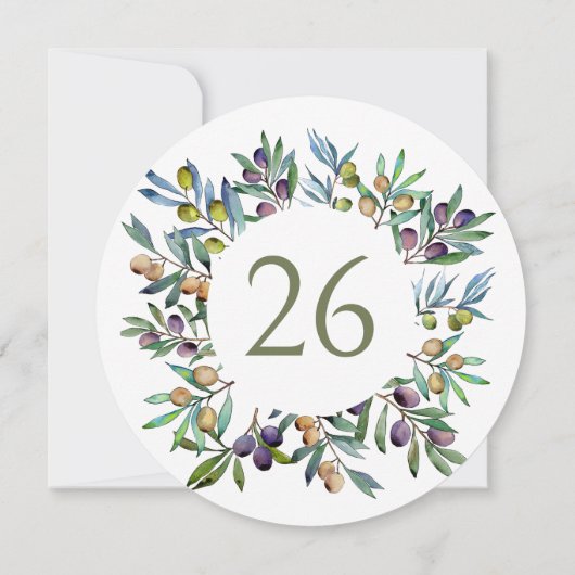 Grüne Olivenzweige Toskanische Tischnummer (Rückseite)