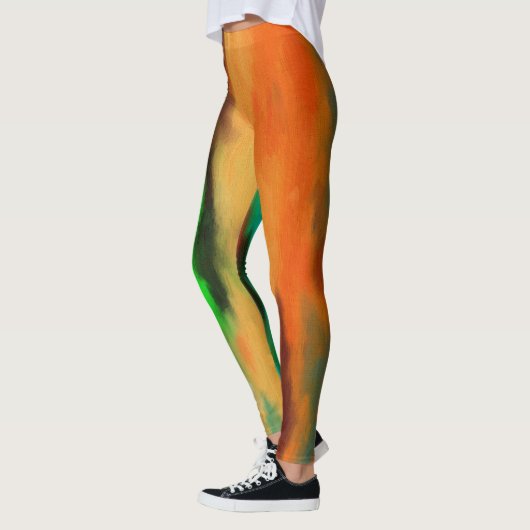 Grüne Orange Abstrakte Leggings (Links)