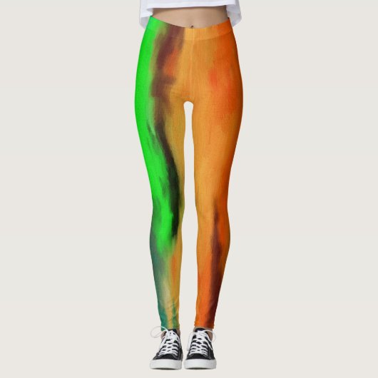 Grüne Orange Abstrakte Leggings (Vorderseite)