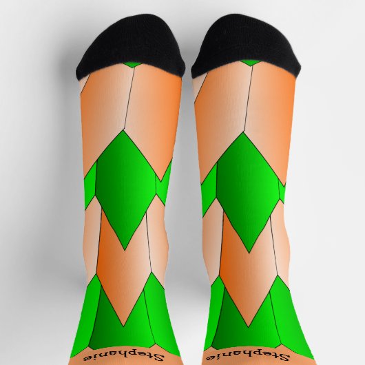 Grüne Orange Art Deco Socken (Oben)