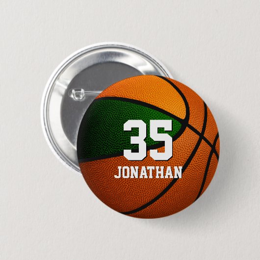 Grüne Orange Basketballmannschaft Farben Button (Vorne & Hinten)
