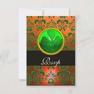 GRÜNE ORANGE DAMASK MIT KLEEBLATT, UAWG schwarz RSVP Karte
