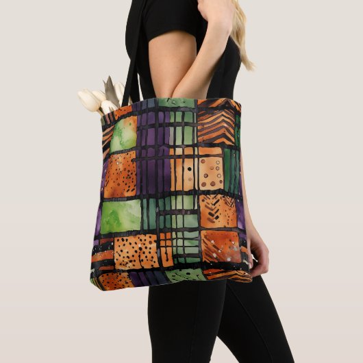 GRÜNE ORANGE LILA SCHWARZE ABSTRAKTE HALLOWEE TASCHE (Von Nahem)