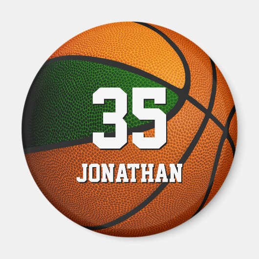 Grüne Orange Mannschaft Farben Jungs Basketball Magnet (Vorne)