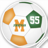 Grüne Orange Mannschaft Farben Jungs Fußball Aufkleber (Vorderseite)